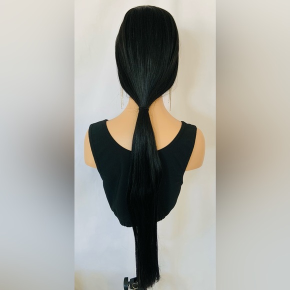 Unisex Long Straight Black Premium Fiber Wig with Bangs for Daily Wear/Events 🖤 - Picture 6 of 9